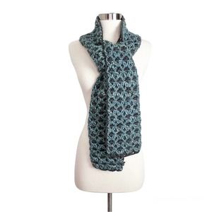 Handmade Crochet Scarf Reversible Green Gray